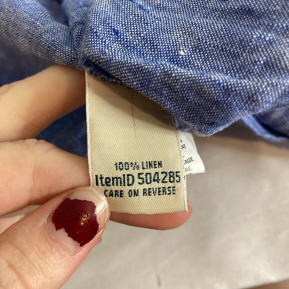 LL Bean Women's Blue Linen Tunic Top Est. Size L Coastal Nautical‎ Preppy Flowy - Picture 5 of 10
